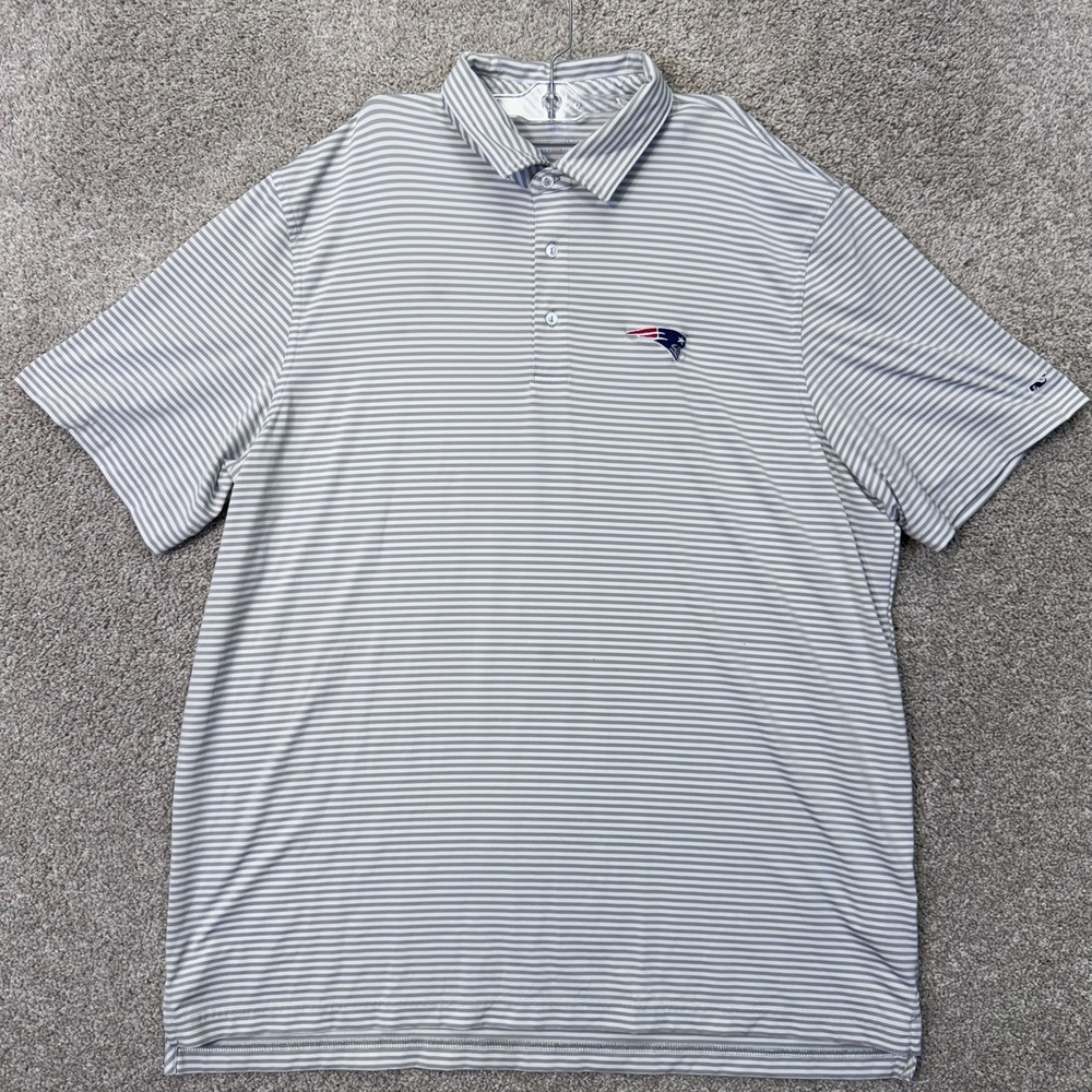 New England Patriots Polo Mens XXL Grey Striped NFL Vineyard Vines EUC